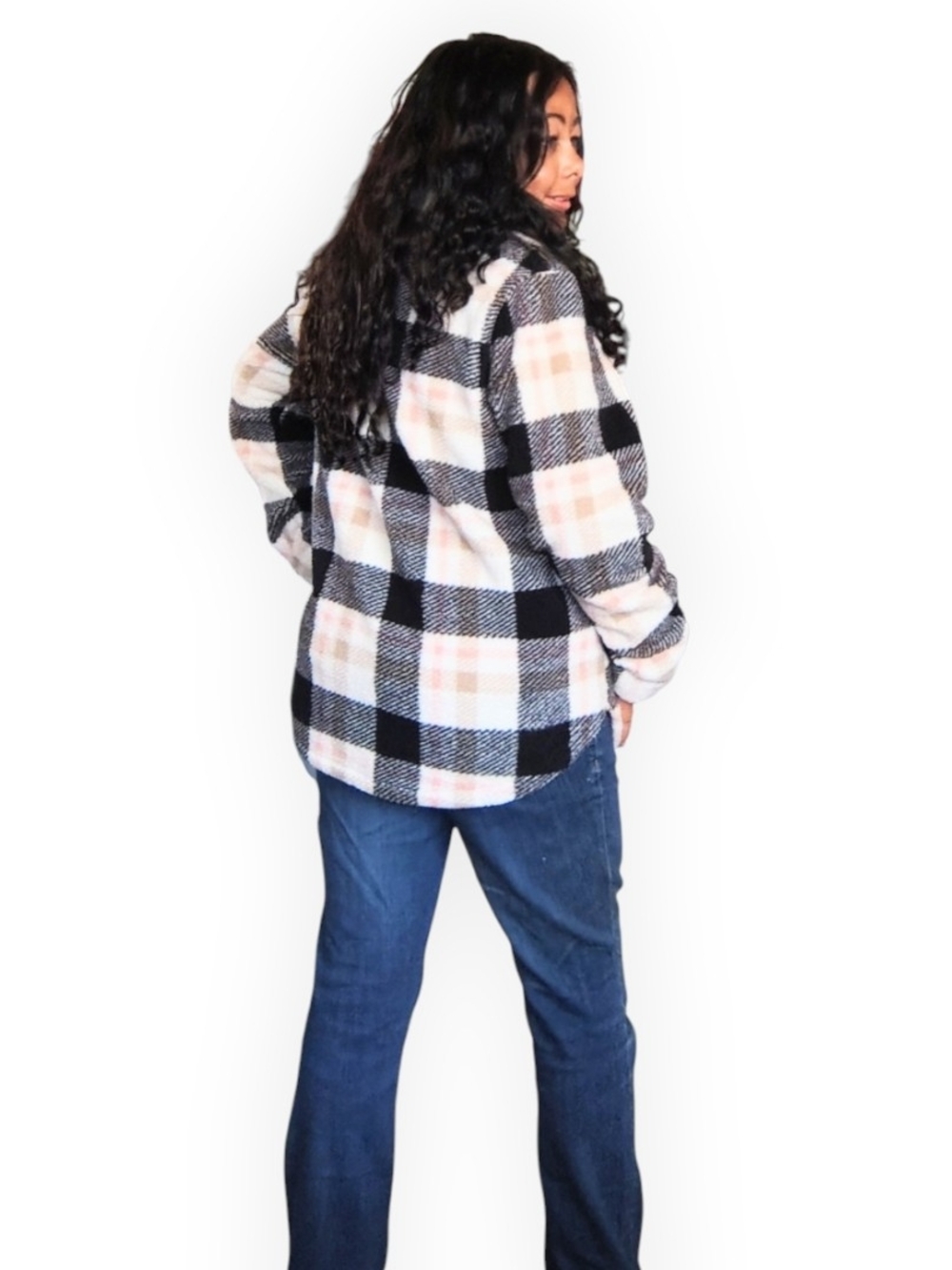 Como Blu Cozy Plaid Zip-Up Sweater Cream & Blush Woman's Medium